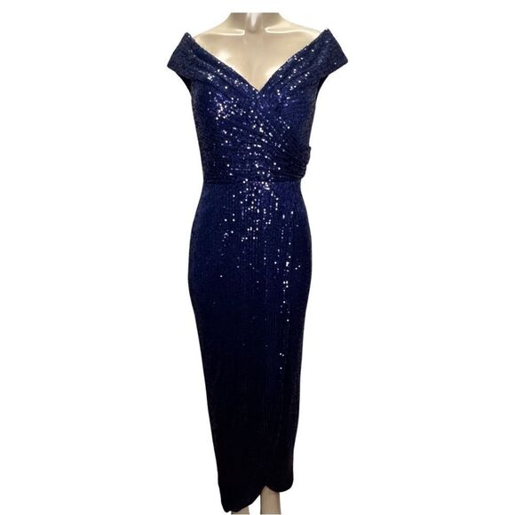 LA FEMME 30326 blue sequin gown size 6 - Picture 2 of 11